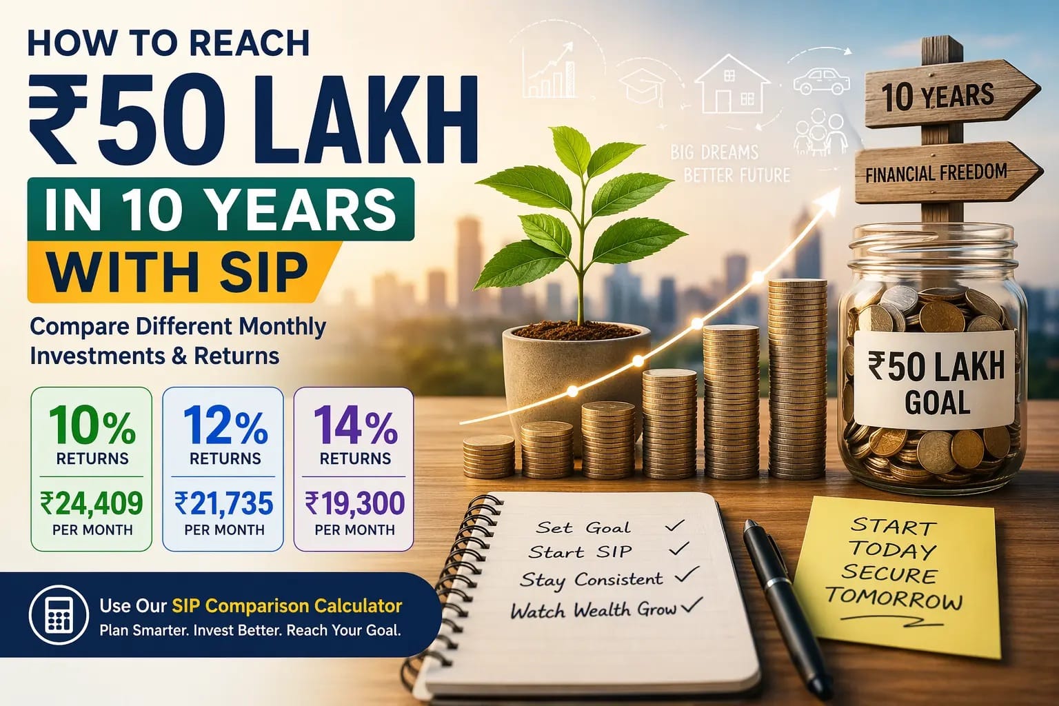reach 50 lakh in 10 years sip